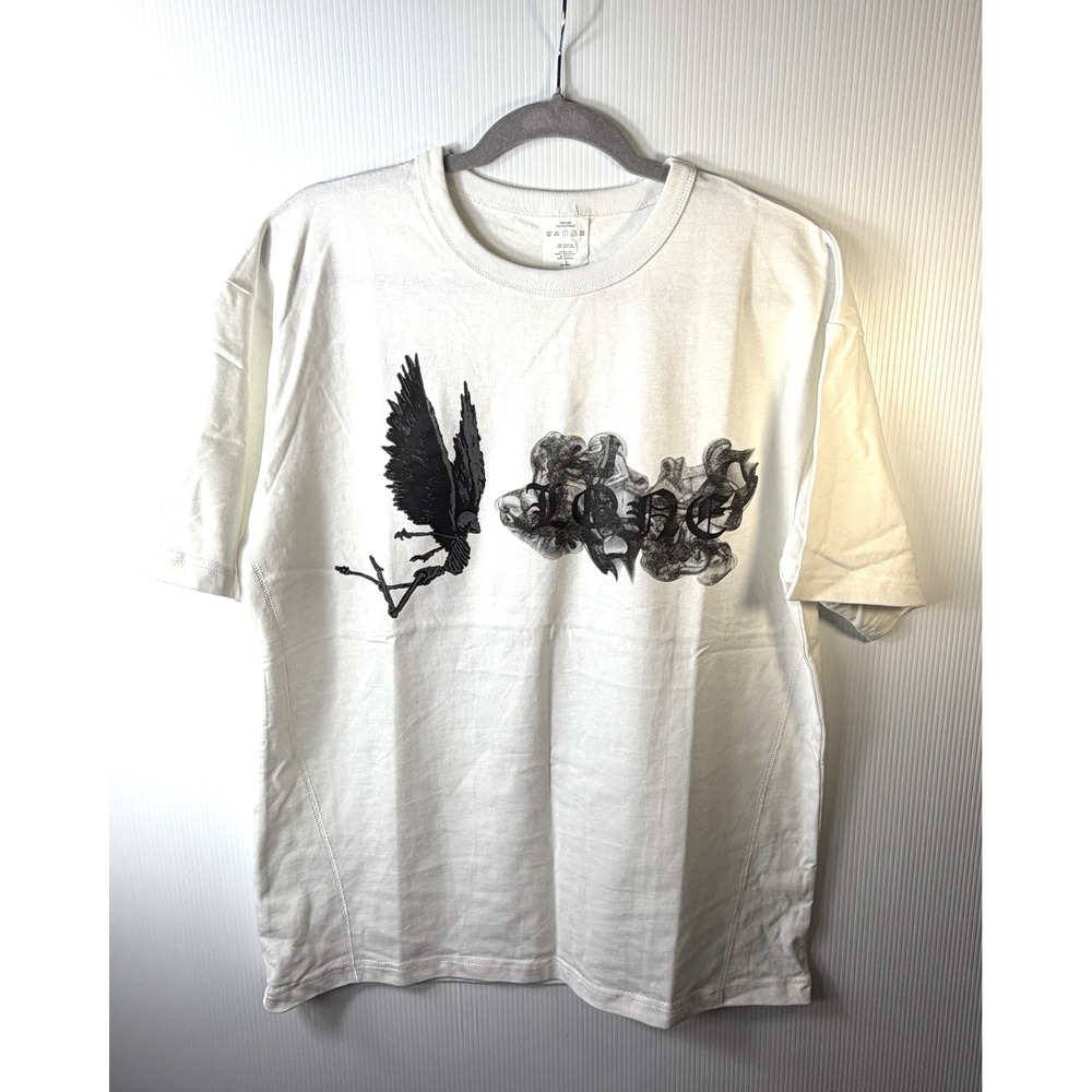 NAGRI V Letter Graphic T-Shirt Mens Size Medium White Skull Wings Streetwear